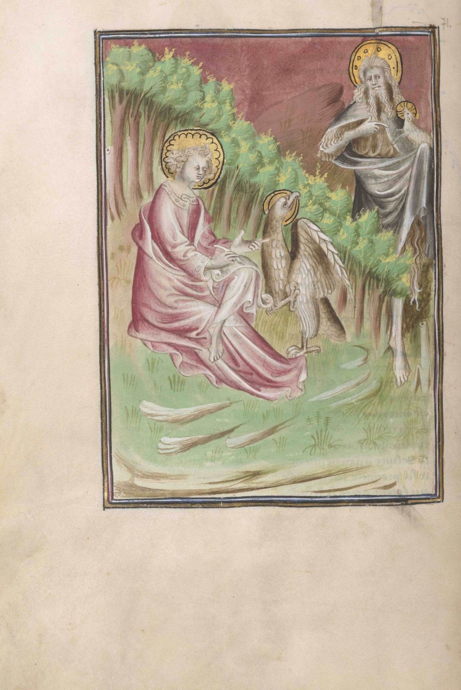 extract from the Berry Apocalypse; folio 71 verso showing John the Evangelist and John the Baptist