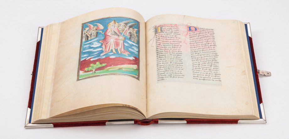 open book showing trumping angels, from The Morgan Library & Museum in New York, MS M.133; Paris, around 1410